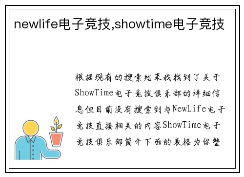 newlife电子竞技,showtime电子竞技